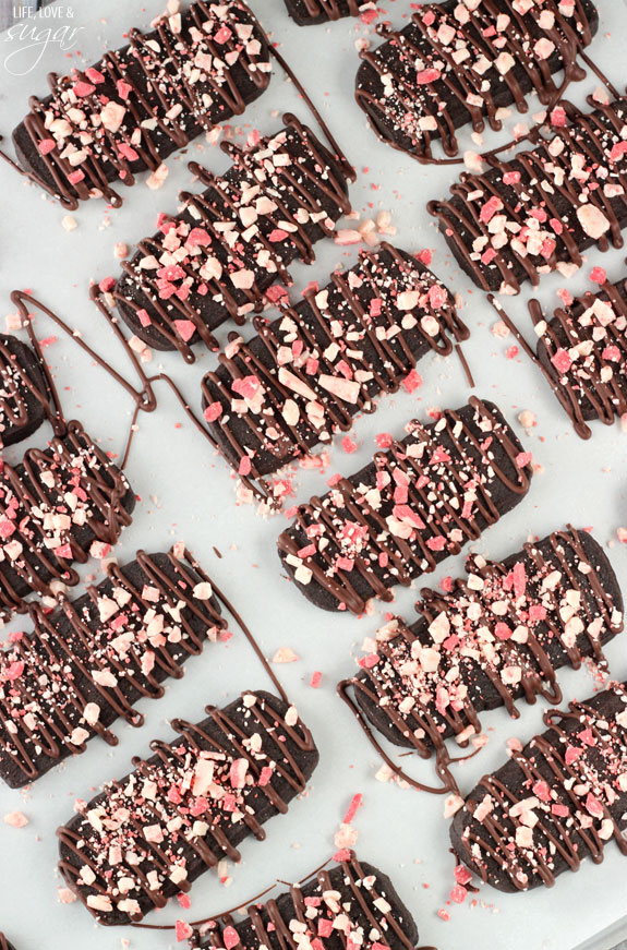 Chocolate Peppermint Shortbread Cookies overhead view