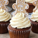 Gingerbread Cupcakes with Caramel Molasses Cream Cheese Icing on burlap