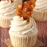 Baileys Macadamia Brittle Cupcake on burlap