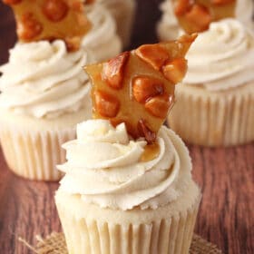 Baileys Macadamia Brittle Cupcakes close up