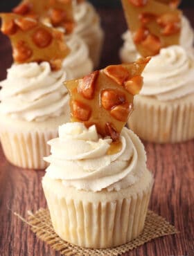 Baileys Macadamia Brittle Cupcakes close up