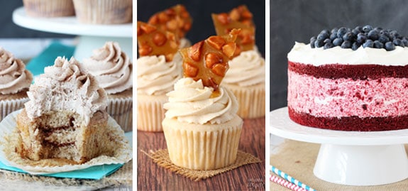 Collage of 3 varieties of cakes and cupcakes