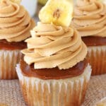 Banoffee Cupcakes on burlap close up