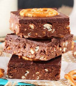 No Bake Nutella Pretzel Bars stacked