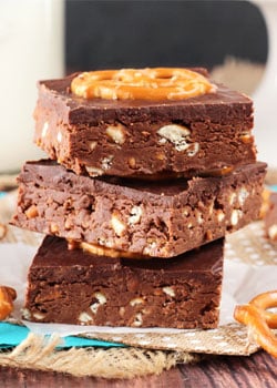 No Bake Nutella Pretzel Bars stacked