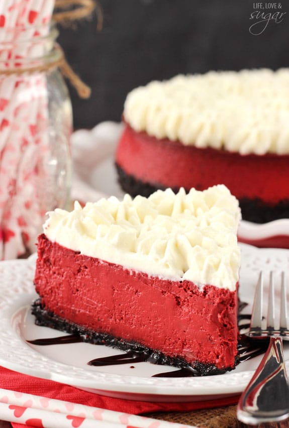 Red Velvet Cheesecake slice on a plate