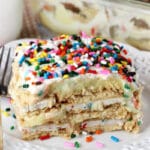 Funfetti Birthday Cake Icebox Cake slice on a plate