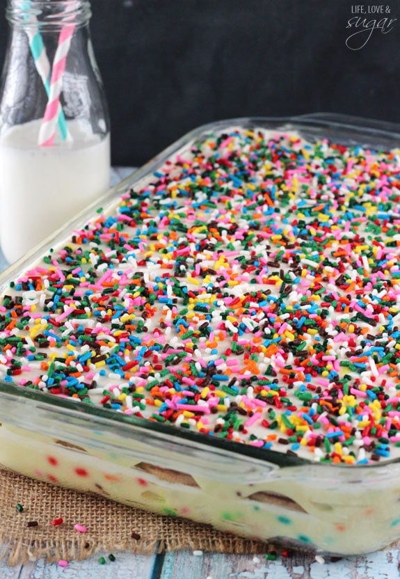 Funfetti Birthday Cake Icebox Cake in a 9x13 pan