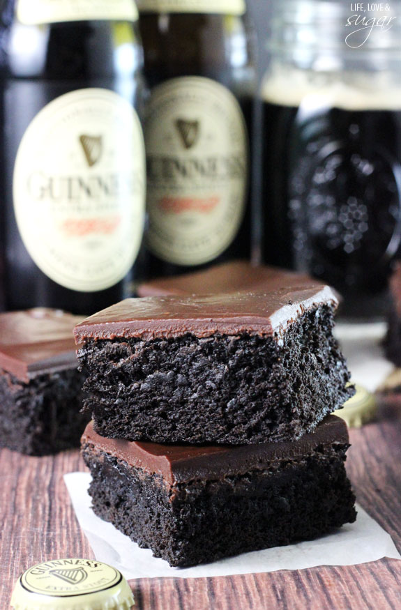 Guiness Brownies stacked on a napkin