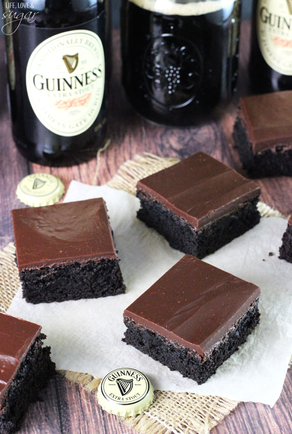 Overhead view of several Guinness Brownies on a napkin