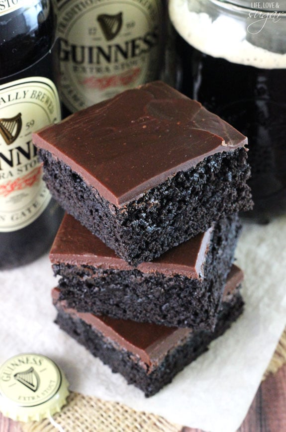 Guinness Brownies stacked on a napkin