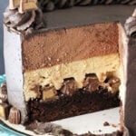 Peanut Butter Chocolate Mousse Cake with slice missing