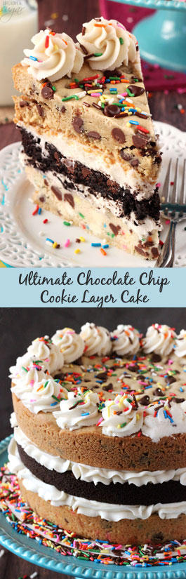 The Ultimate Layered Chocolate Chip Cookie Cake collage