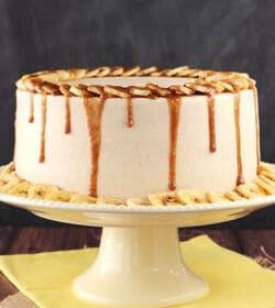 Banana Fosters Layer Cake on yellow stand