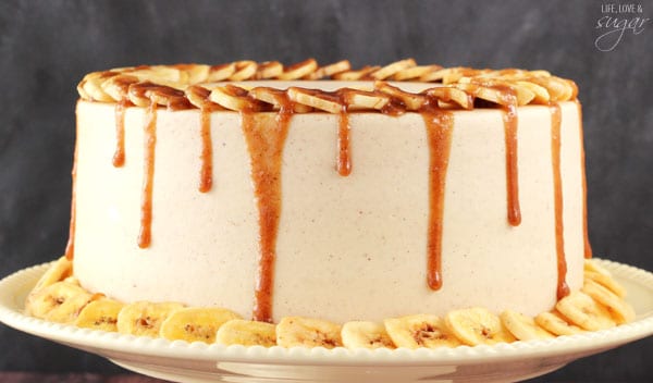 Side view of Bananas Foster Layer Cake