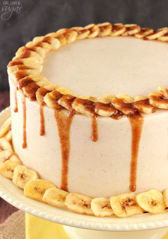 Bananas Foster Layer Cake on a cake stand