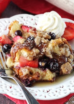 Berry French Toast Casserole on white plate