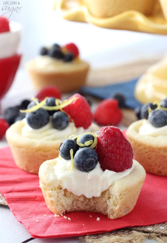 Berry Lemon Cheesecake Cookies on a red napkin