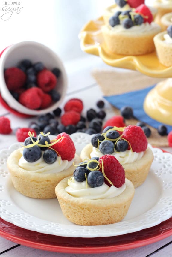 Berry Lemon Cheesecake Cookie Cups on a white plate