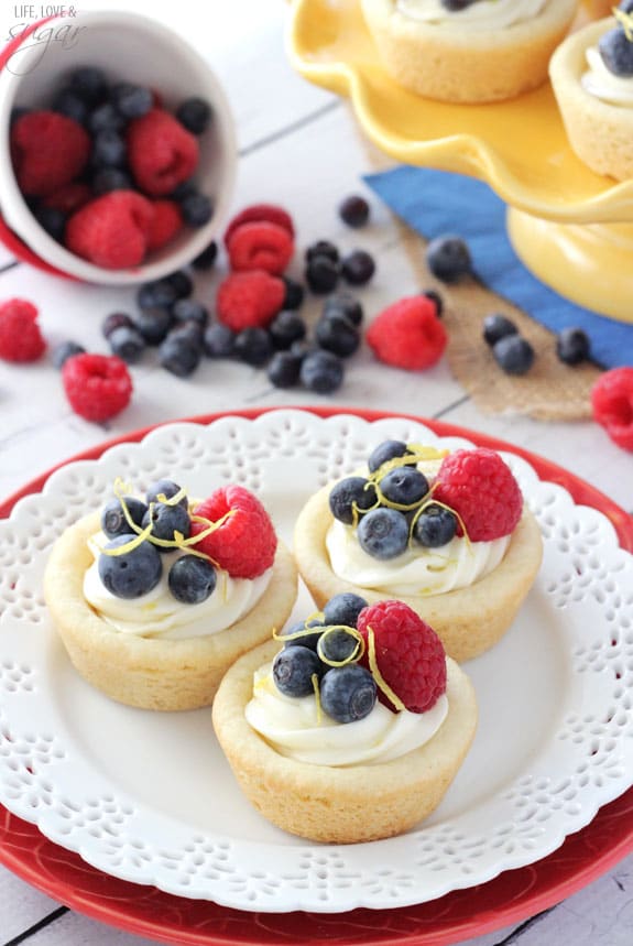 Berry Lemon Cheesecake Cookie Cups on a white plate