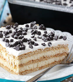 A Slice of Cannoli Icebox Cake on a plate