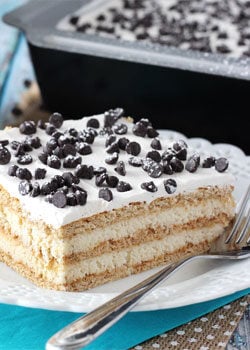 A Slice of Cannoli Icebox Cake on a plate