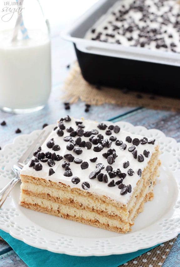 Cannoli Icebox Cake slice on a plate