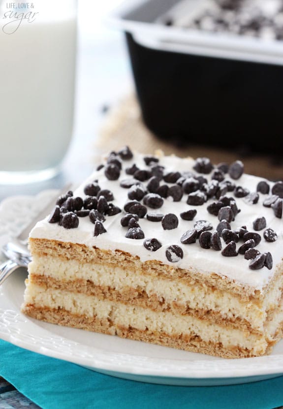 Cannoli Icebox Cake slice on a plate