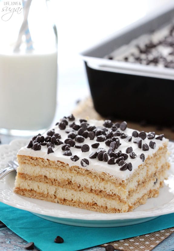 Cannoli Icebox Cake slice on a plate