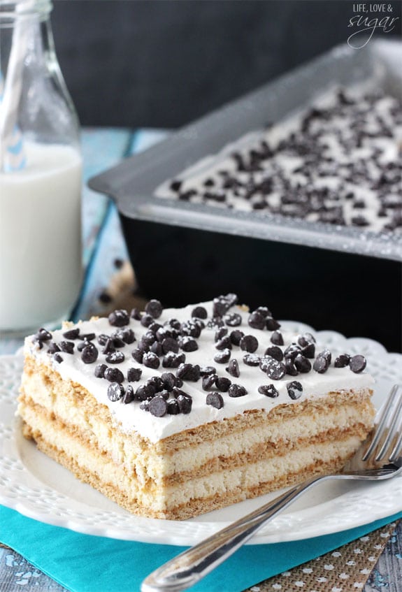 Cannoli Icebox cake slice on a white plate