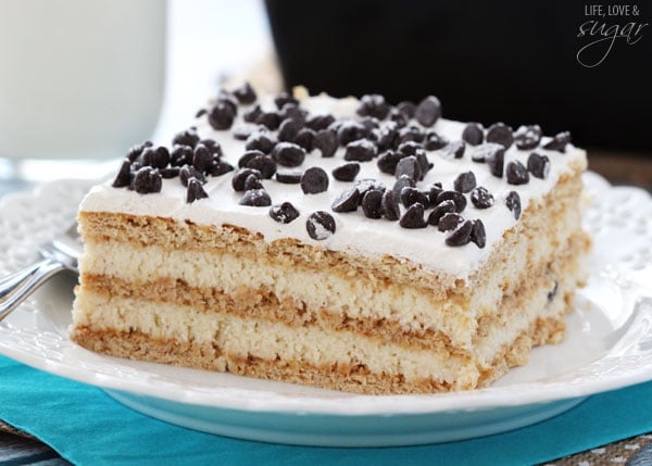 Cannoli Icebox Cake slice on a plate