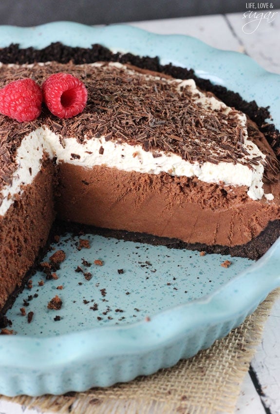 Chocolate Truffle Pie with a couple slices removed