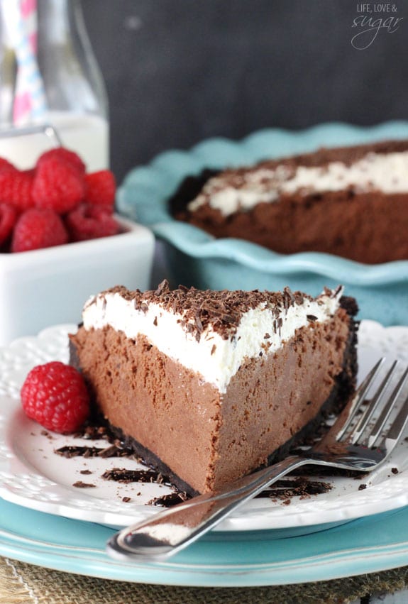 Chocolate Truffle Pie slice on a white plate