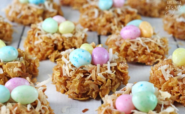 Close-up View of No Bake Coconut Caramel Nest Cookies