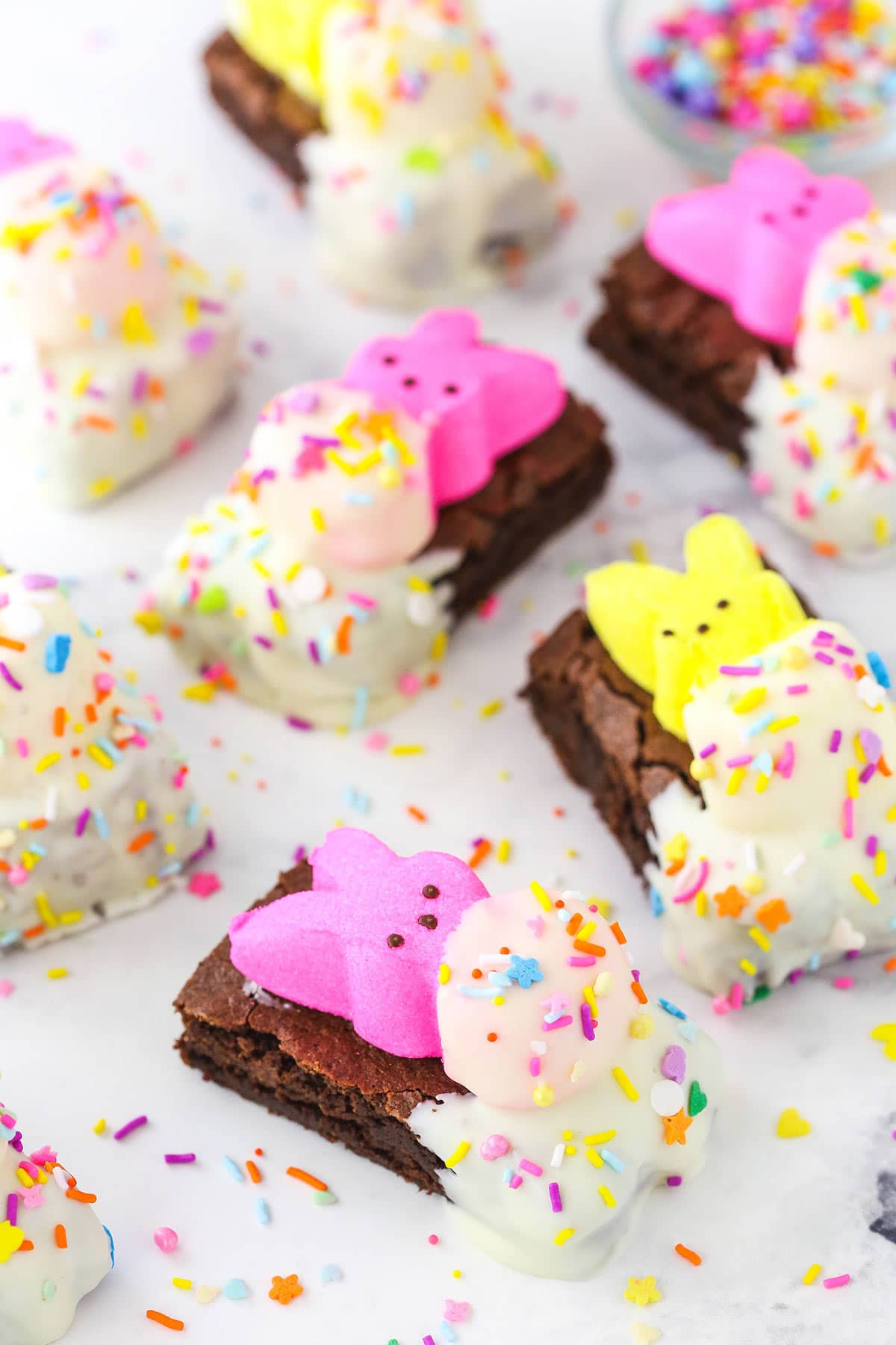 peeps brownies randomly lain around a table