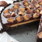 Reeses Chocolate Peanut Butter Tart with slice missing