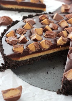 Reeses Chocolate Peanut Butter Tart with slice missing