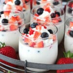 Panna Cotta with Fresh Berries on wooden/metal tray