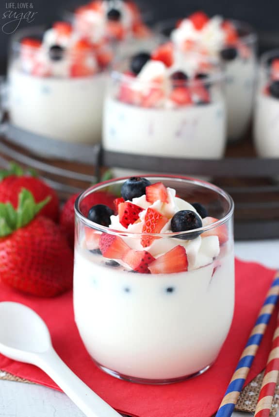 Close-up of Panna Cotta with Fresh Berries in a glass cup
