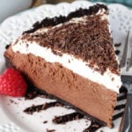 Chocolate Truffle Pie slice on a white plate