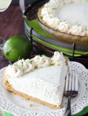 No Bake Margarita Pie on white plate