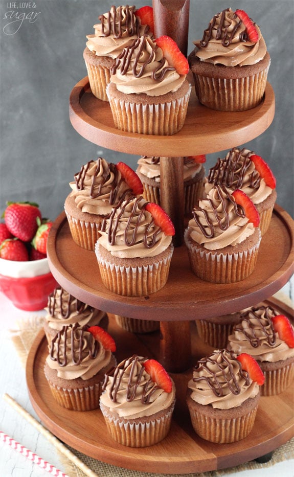Nutella Cupcakes on a 3-level wooden stand
