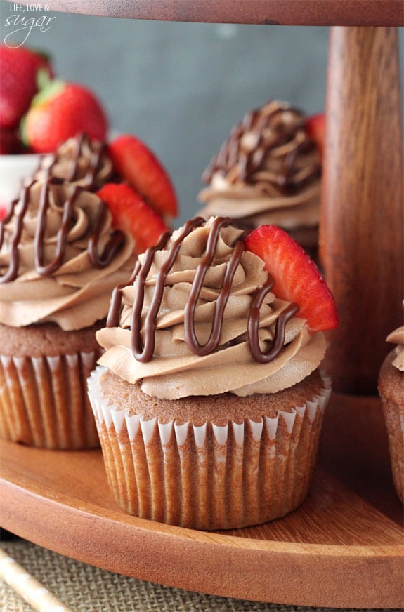 Nutella Cupcakes on a wooden stand