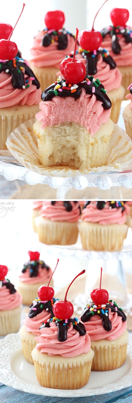 Strawberry Sundae Cupcakes collage