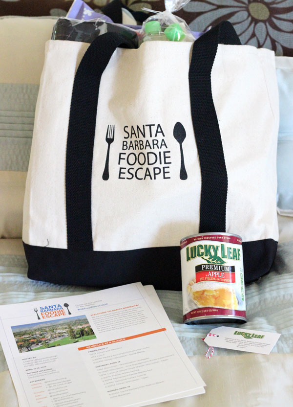 The Foodie Escape Welcome Bag Next to a Can of Apple Pie Filling