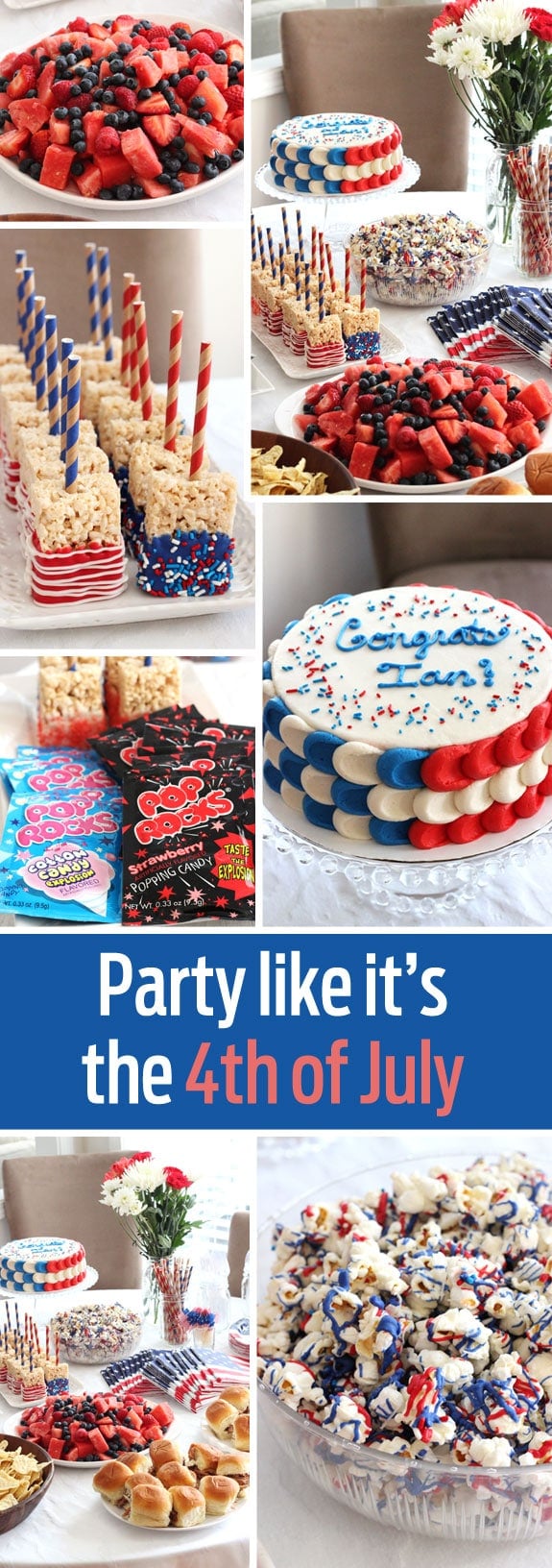Collage of Seven Festive 4th of July Party Treats