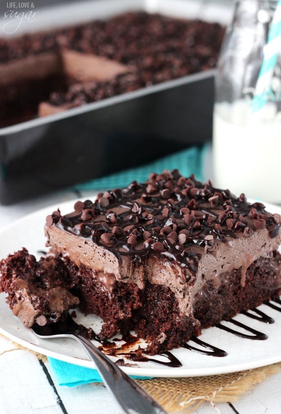 Chocolate Poke Cake - so moist and to die for!