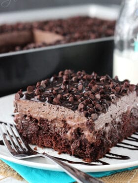 Chocolate Poke Cake close up