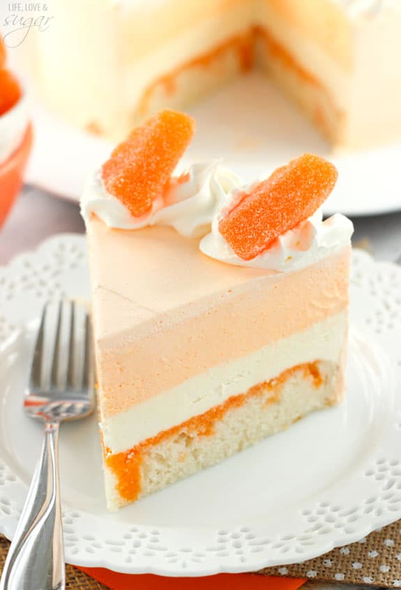 Orange Creamsicle Ice Cream Cake slice on a plate