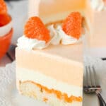 A slice of Orange Creamsicle Ice Cream Cake on a plate